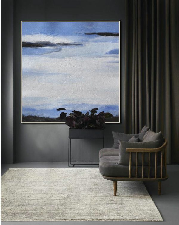 Extra Large Acrylic Painting On Canvas,Oversized Abstract Landscape Painting,Original Art Acrylic Painting,White,Blue,Black.etc - Image 2