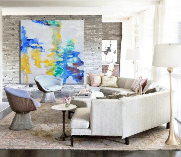 Large Abstract Art Handmade Painting,Oversized Contemporary Oil Painting,Huge Abstract Canvas Art,Gray,Yellow,Green,Blue.etc - Image 3