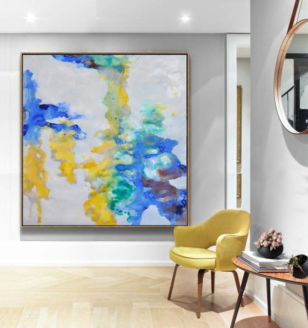 Large Abstract Art Handmade Painting,Oversized Contemporary Oil Painting,Huge Abstract Canvas Art,Gray,Yellow,Green,Blue.etc - Image 7