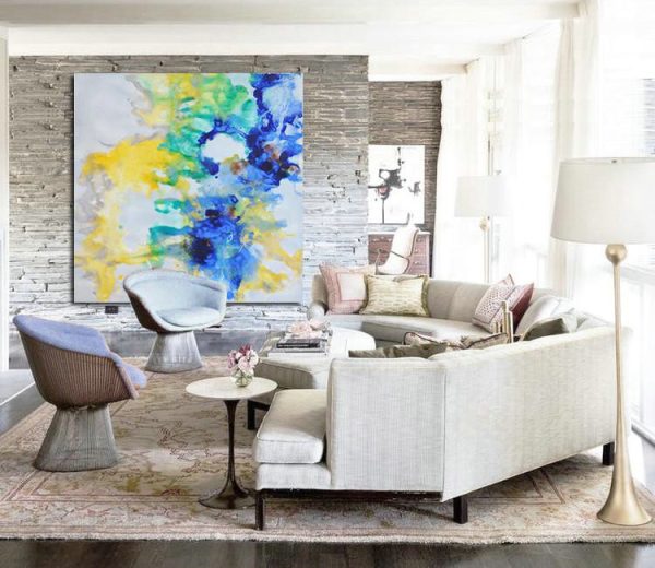 Handmade Painting Large Abstract Art,Oversized Contemporary Oil Painting,Big Painting,Gray,Yellow,Green,Blue.etc - Image 3