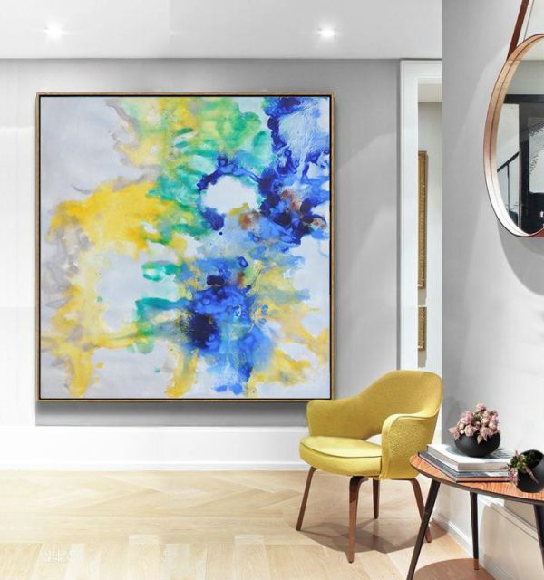 Handmade Painting Large Abstract Art,Oversized Contemporary Oil Painting,Big Painting,Gray,Yellow,Green,Blue.etc - Image 6