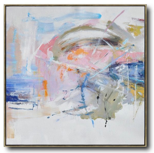 Large Contemporary Art Acrylic Painting,Oversized Abstract Oil Painting,Hand Paint Abstract Painting,White,Pink,Blue,Gray.etc