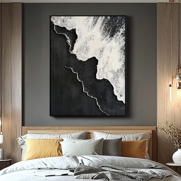 3D Textured Monochrome Wave Wall Art | Abstract Black & White Impasto | Dynamic Palette Knife Canvas - Image 5