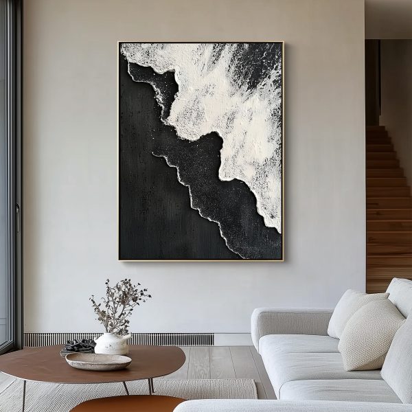 3D Textured Monochrome Wave Wall Art | Abstract Black & White Impasto | Dynamic Palette Knife Canvas - Image 6