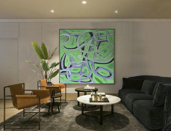 Extra Large Painting,Oversized Palette Knife Painting Contemporary Art On Canvas,Large Wall Art Home Decor,Light Green,Purple,Black.etc - Image 2