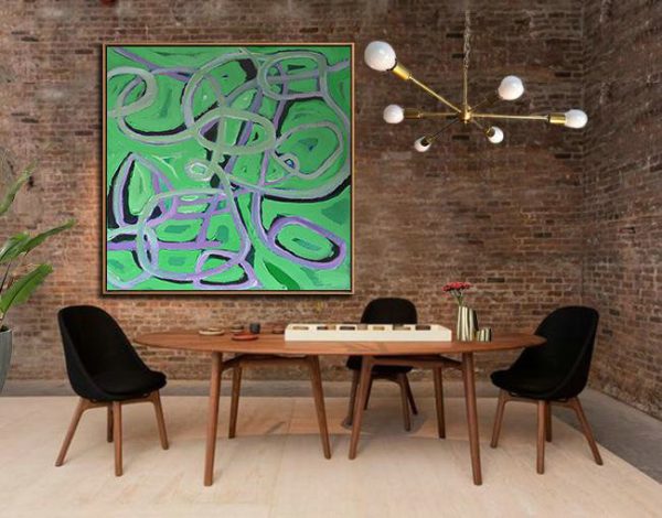 Extra Large Painting,Oversized Palette Knife Painting Contemporary Art On Canvas,Large Wall Art Home Decor,Light Green,Purple,Black.etc - Image 3