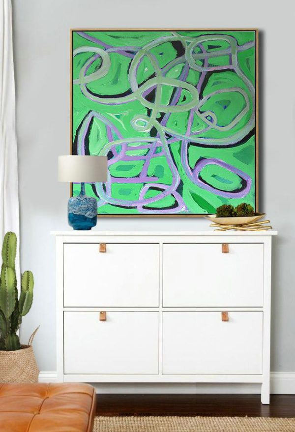 Extra Large Painting,Oversized Palette Knife Painting Contemporary Art On Canvas,Large Wall Art Home Decor,Light Green,Purple,Black.etc - Image 4