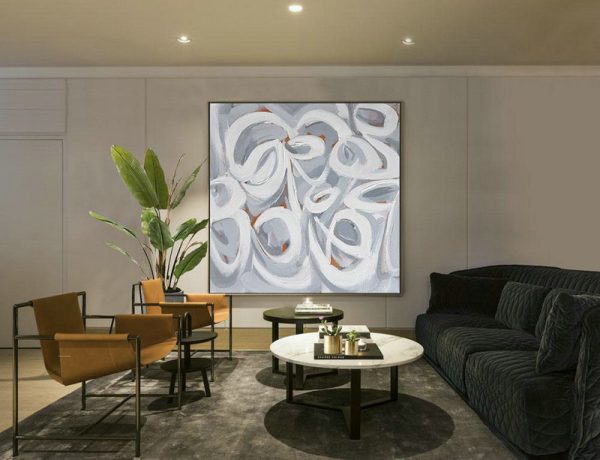 Abstract Painting Extra Large Canvas Art,Oversized Palette Knife Painting Contemporary Art On Canvas,Living Room Wall Art,Violet Grey,White,Orange.etc - Image 2