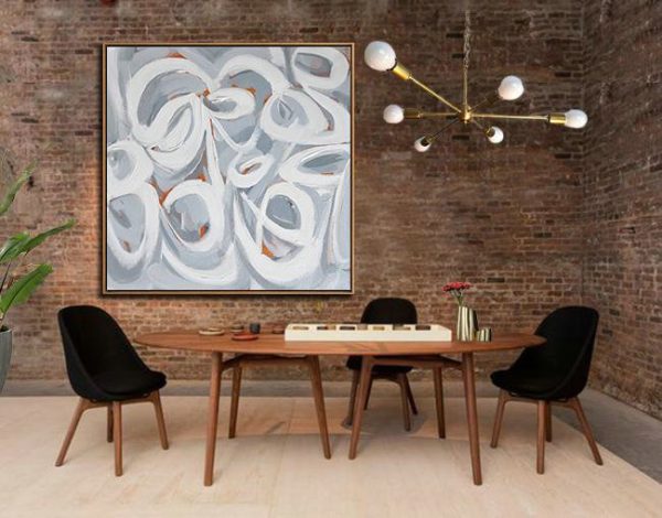 Abstract Painting Extra Large Canvas Art,Oversized Palette Knife Painting Contemporary Art On Canvas,Living Room Wall Art,Violet Grey,White,Orange.etc - Image 3