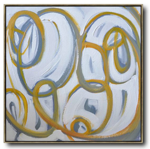 Handmade Large Contemporary Art,Oversized Palette Knife Painting Contemporary Art On Canvas,Hand Painted Original Art,Yellow,White,Dove Grey .etc