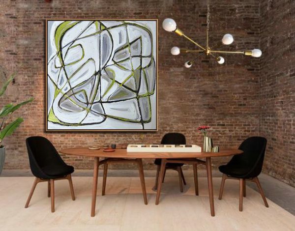 Large Contemporary Art Acrylic Painting,Oversized Palette Knife Painting Contemporary Art On Canvas,Canvas Artwork For Sale,Yellow,White,Grey.etc - Image 3