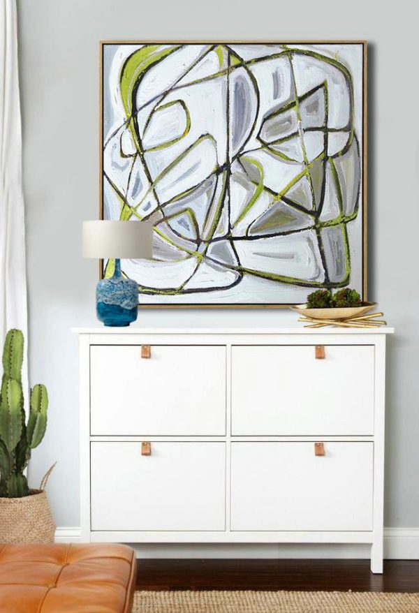 Large Contemporary Art Acrylic Painting,Oversized Palette Knife Painting Contemporary Art On Canvas,Canvas Artwork For Sale,Yellow,White,Grey.etc - Image 4