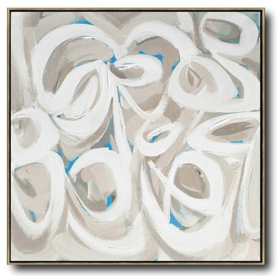 Hand Painted Extra Large Abstract Painting,Oversized Palette Knife Painting Contemporary Art On Canvas,Size Extra Large Abstract Art,White,Grey,Sky Blue.etc
