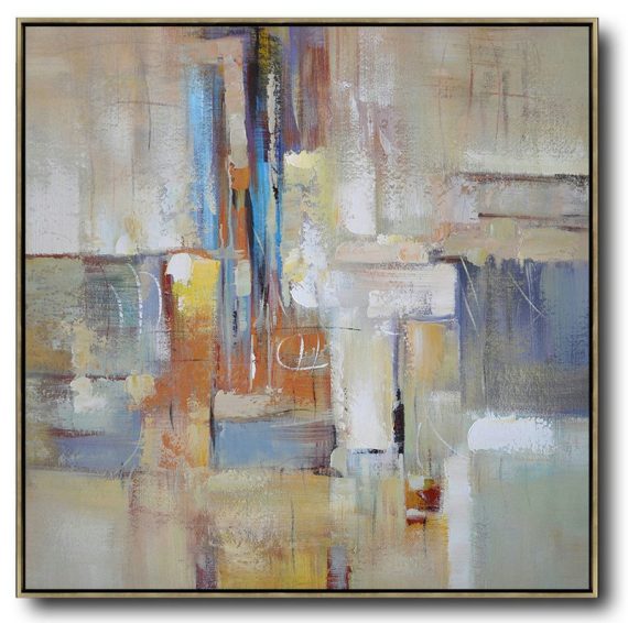 Handmade Large Contemporary Art,Oversized Contemporary Art,Hand-Painted Canvas Art,Taupe,Blue,White,Orange,Yellow.etc