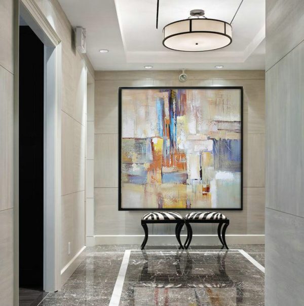 Handmade Large Contemporary Art,Oversized Contemporary Art,Hand-Painted Canvas Art,Taupe,Blue,White,Orange,Yellow.etc - Image 4