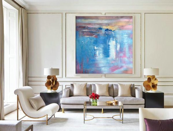 Original Abstract Painting Extra Large Canvas Art,Oversized Contemporary Art,Big Canvas Painting,Blue,White,Pink,Purple.etc - Image 3