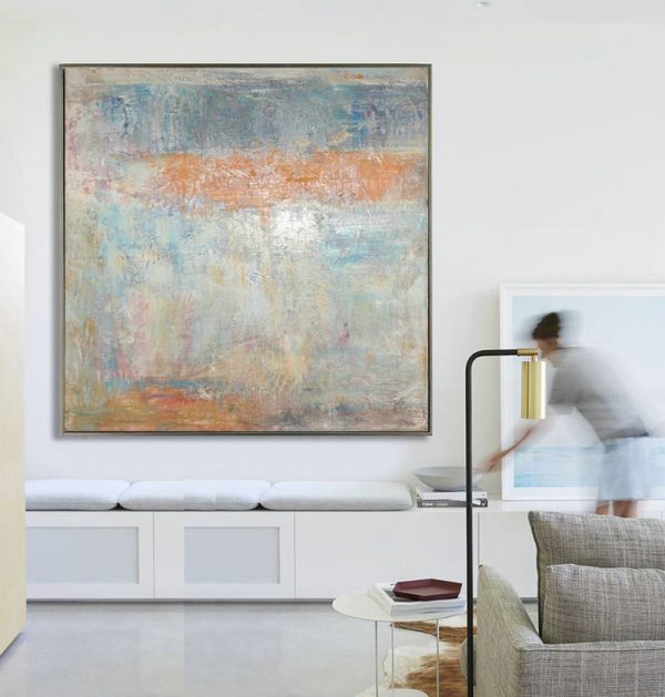 Huge Abstract Painting On Canvas,Oversized Contemporary Art,Modern Art Abstract Painting,Taupe,White,Orange,Yellow,Grey.etc - Image 3