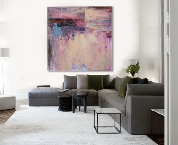 Extra Large Acrylic Painting On Canvas,Oversized Contemporary Art,Abstract Art Decor Large Canvas Painting,Pink,Nude,Blue,Purple.etc - Image 2