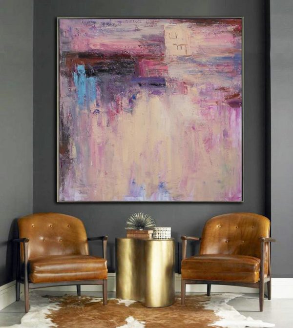 Extra Large Acrylic Painting On Canvas,Oversized Contemporary Art,Abstract Art Decor Large Canvas Painting,Pink,Nude,Blue,Purple.etc - Image 3