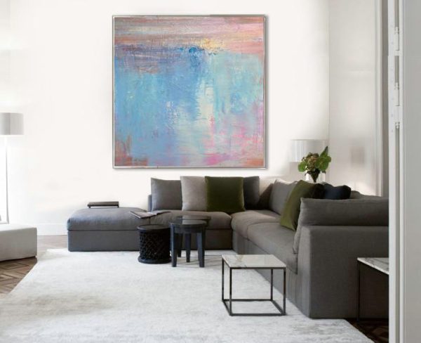Large Abstract Painting On Canvas,Oversized Contemporary Art,Abstract Art On Canvas, Modern Art,Pink,Blue,White,Taupe.etc - Image 2