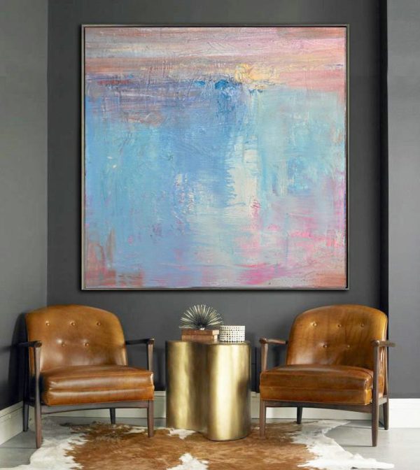 Large Abstract Painting On Canvas,Oversized Contemporary Art,Abstract Art On Canvas, Modern Art,Pink,Blue,White,Taupe.etc - Image 3