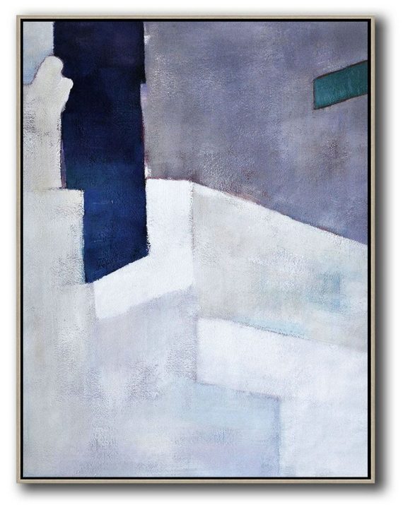 Abstract Painting Extra Large Canvas Art,Vertical Palette Knife Contemporary Art,Acrylic Painting On Canvas,Dark Blue,Gray,Violet Ash,White.etc