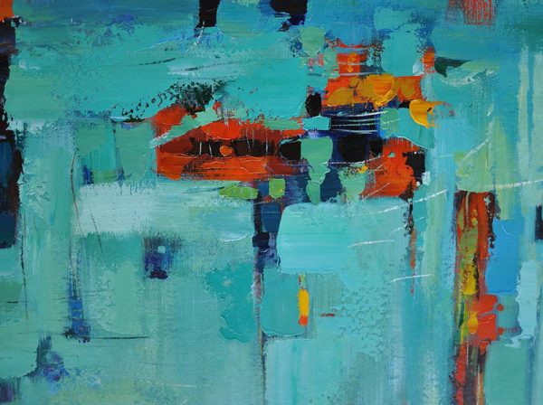 Large Oil Canvas Art,Vertical Palette Knife Contemporary Art,Large Canvas Art,Lake Blue,Red,Black.etc - Image 2