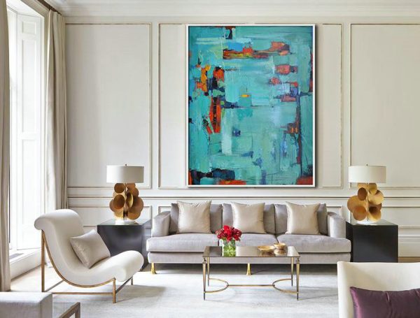 Large Oil Canvas Art,Vertical Palette Knife Contemporary Art,Large Canvas Art,Lake Blue,Red,Black.etc - Image 3