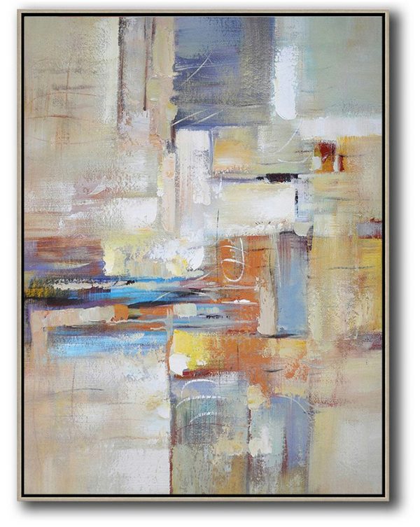 Large Paintings For Living Room,Vertical Palette Knife Contemporary Art,Original Art Acrylic Painting,White,Purple,Orange,Yellow.etc