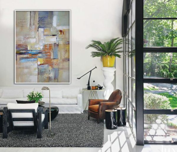 Large Paintings For Living Room,Vertical Palette Knife Contemporary Art,Original Art Acrylic Painting,White,Purple,Orange,Yellow.etc - Image 3
