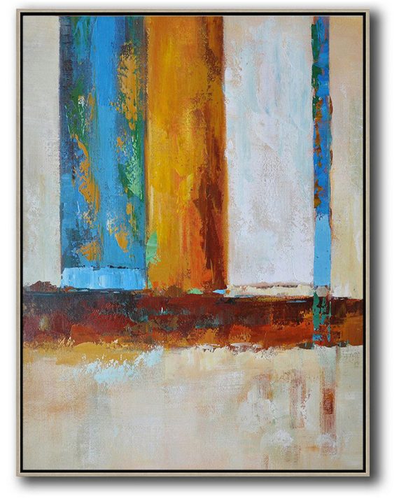 Big Art Canvas,Vertical Palette Knife Contemporary Art,Oversized Canvas Art,Blue,White,Yellow,Red.etc