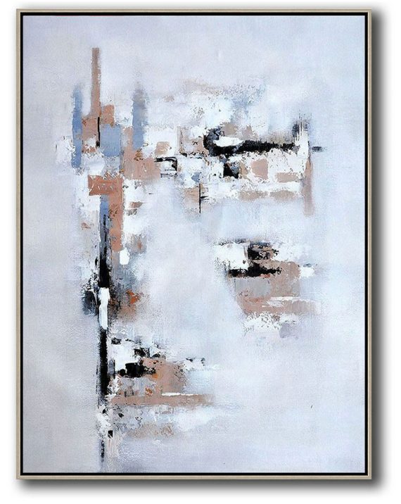 Acrylic Painting On Canvas,Vertical Palette Knife Contemporary Art,Abstract Oil Painting,Earthy Yellow,White,Grey.etc