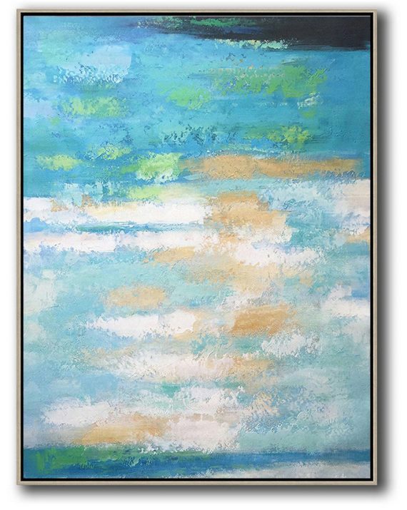 Hand Painted Original Art,Vertical Palette Knife Contemporary Art,Modern Art,Blue,Yellow,White.etc