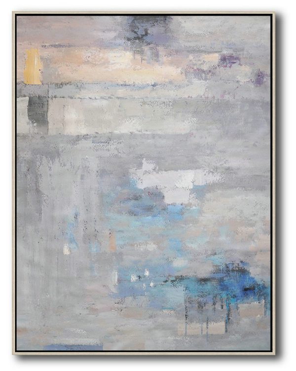 Oversized Canvas Art On Canvas,Vertical Palette Knife Contemporary Art,Extra Large Paintings,Grey,Blue,Violet Ash.etc