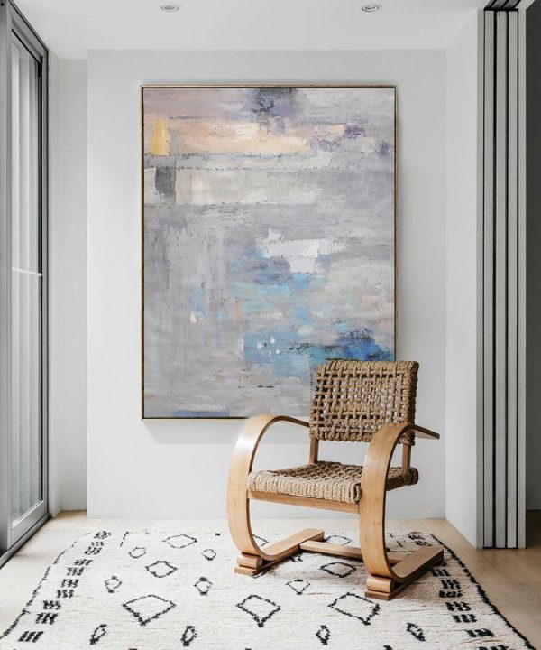 Oversized Canvas Art On Canvas,Vertical Palette Knife Contemporary Art,Extra Large Paintings,Grey,Blue,Violet Ash.etc - Image 3