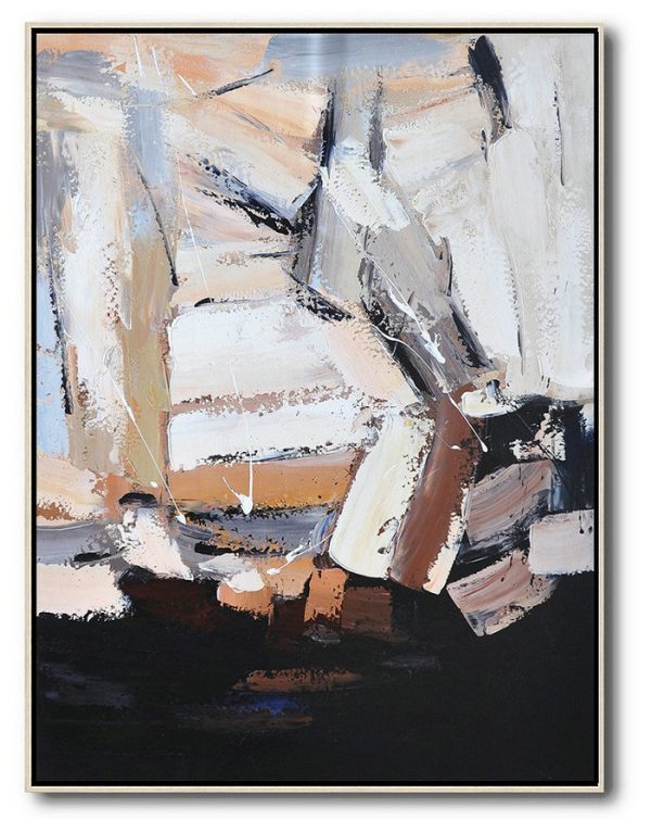 Large Abstract Art Handmade Oil Painting,Vertical Palette Knife Contemporary Art,Oversized Art,Black,White,Brown.etc