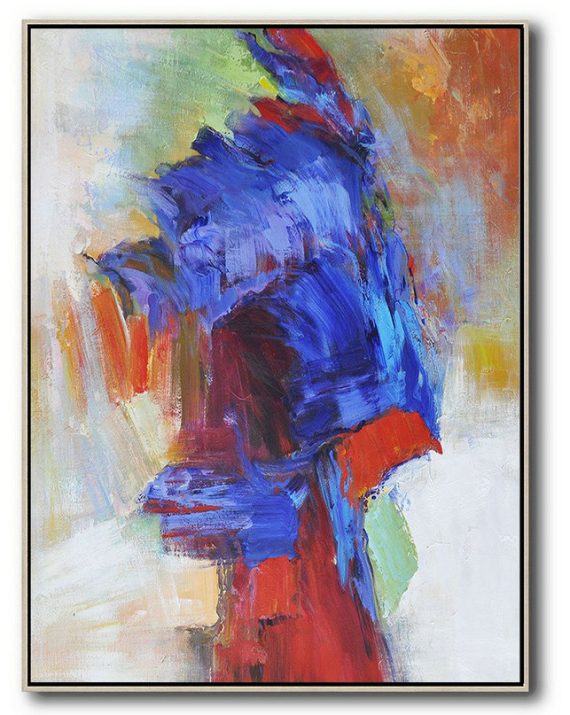 Original Art Acrylic Painting,Vertical Palette Knife Contemporary Art,Hand Painted Acrylic Painting,Blue,Red,White,Orange,Brown.etc