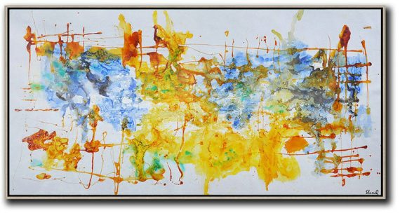 Oversized Canvas Art On Canvas,Contemporary Oil Painting,Decorating A Big Living Room,Grey,Blue,Yellow.etc