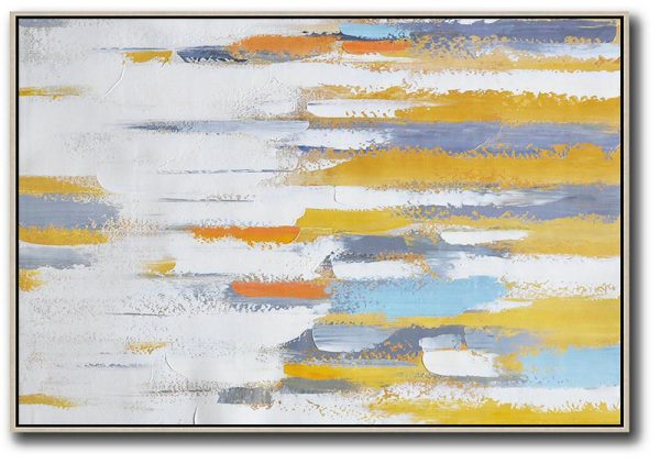 Handmade Large Painting,Oversized Contemporary Painting On Canvas,Abstract Painting On Canvas,Yellow,White,Grey.etc