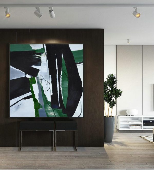 Original Extra Large Wall Art,Oversized Dark Green Contemporary Painting On Canvas,Acrylic Painting Canvas Art,Dark Green,Balck,White.etc - Image 2