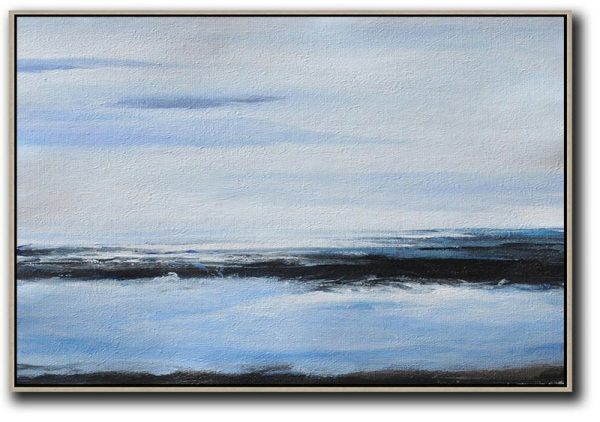 Handmade Large Contemporary Art,Horizontal Palette Knife Contemporary Art,Artwork For Sale,Sky Blue,White,Black.etc