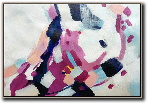 Original Painting Hand Made Large Abstract Art,Oversized Horizontal Contemporary Art,Abstract Art Decor Large Canvas Painting,White,Purple,Dark Blue,Pink.etc