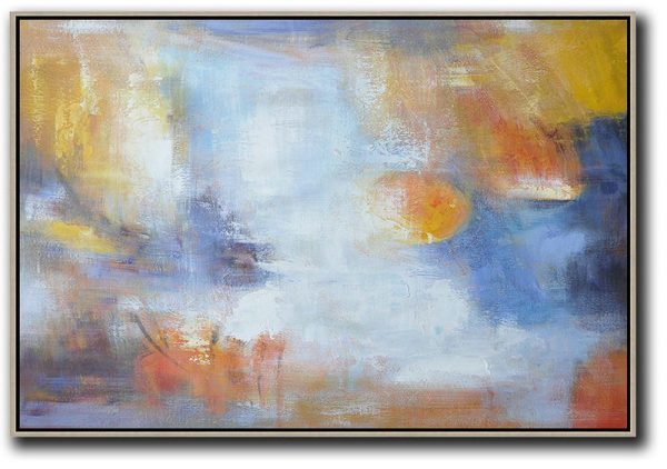 Extra Large Acrylic Painting On Canvas,Oversized Horizontal Contemporary Art,Large Abstract Wall Art,White,Blue,Yellow.etc