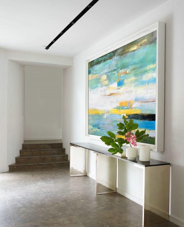 Extra Large Canvas Art,Oversized Horizontal Abstract Landscape Art,Modern Art Abstract Painting,White,Yellow,Light Green.etc - Image 3