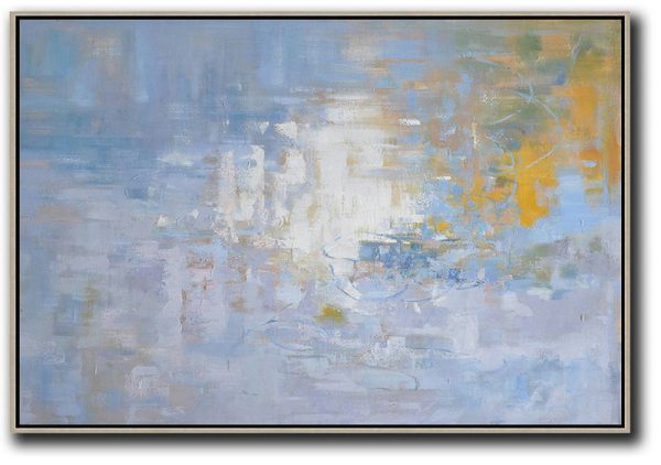 Abstract Painting Extra Large Canvas Art,Horizontal Abstract Landscape Oil Painting On Canvas,Wall Art Ideas For Living Room,Purple Grey,White,Yellow.etc