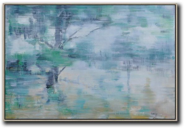 Original Painting Hand Made Large Abstract Art,Horizontal Abstract Landscape Oil Painting On Canvas,Abstract Oil Painting,Green,Light Yellow,Black