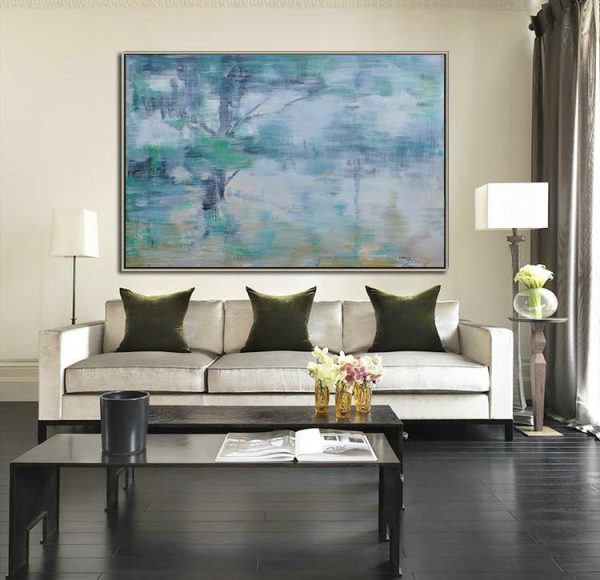 Original Painting Hand Made Large Abstract Art,Horizontal Abstract Landscape Oil Painting On Canvas,Abstract Oil Painting,Green,Light Yellow,Black - Image 3