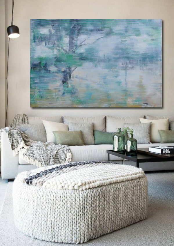 Original Painting Hand Made Large Abstract Art,Horizontal Abstract Landscape Oil Painting On Canvas,Abstract Oil Painting,Green,Light Yellow,Black - Image 6