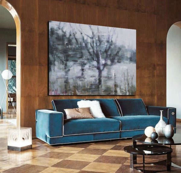Extra Large Acrylic Painting On Canvas,Horizontal Abstract Landscape Oil Painting On Canvas,Hand Paint Large Clean Modern Art,Grey,Purple,Dark Green.etc - Image 7