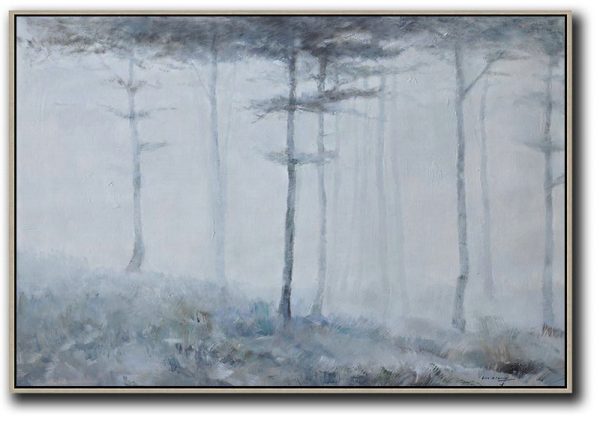 Large Abstract Painting On Canvas,Horizontal Abstract Landscape Oil Painting On Canvas,Canvas Wall Art,White,Grey,Black